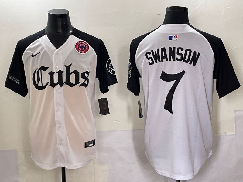 Men 2025 Chicago Cubs #7 Swanson white black Five generations Joint Name Nike MLB Jersey style 9